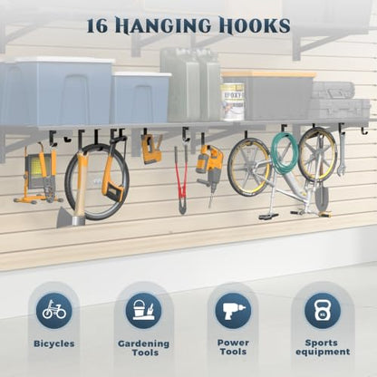 4 Pack Wall Mounted Garage Shelving with 16 Hooks (4 Count)