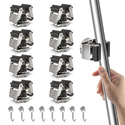 8 Pack Magnetic Broom Holder with 8 Pack Mini Magnetic Hooks (16 count)