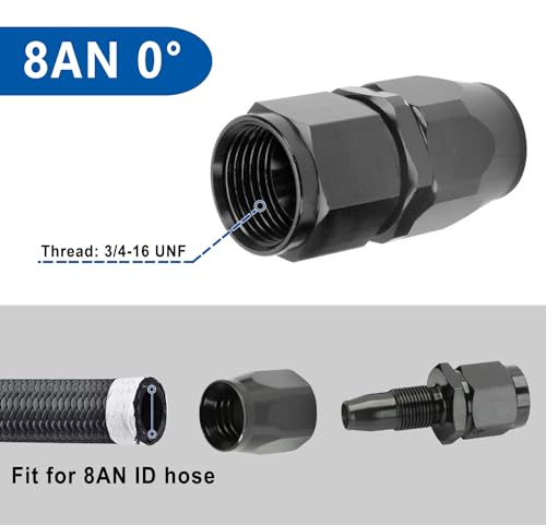 Swivel 8AN Fitting 0° Straight For CPE Braided Hose End Black 2Pcs (2 Count)