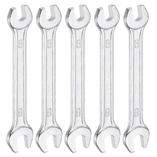 5pcs Double Open End Wrench 6mm x 8mm Metric 15 Degree Offset Angle Small Flat Head Wrench Galvanizing Open Ended Spanner for Automotive Repair Furniture Assembly (5 Count)