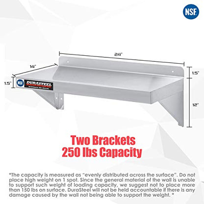Stainless Steel Wall Mount Shelf 24" Wide x 14" Deep Commercial Grade