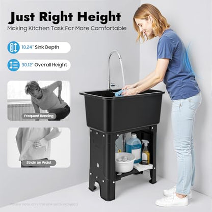 Free Standing Utility Sink with Washboard Laundry Tub Sink for Outdoor