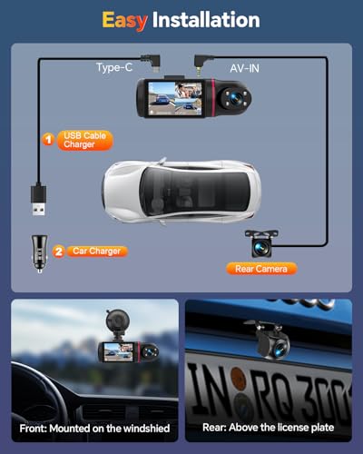 3 Channel Dash Cam Front Rear Inside