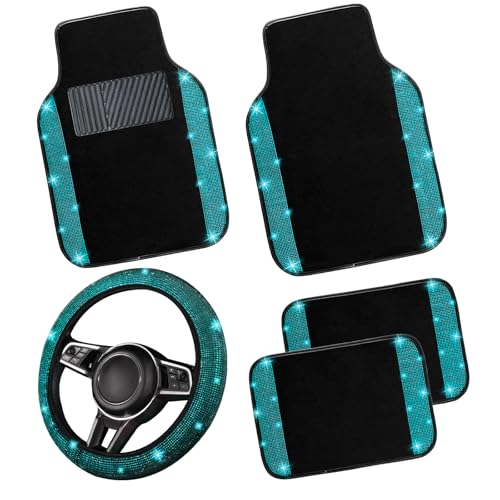Bling Car Floor Mats Full Set and Steering Wheel Cover