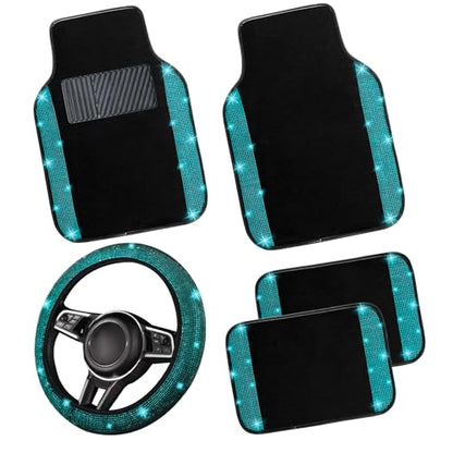 Bling Car Floor Mats Full Set and Steering Wheel Cover