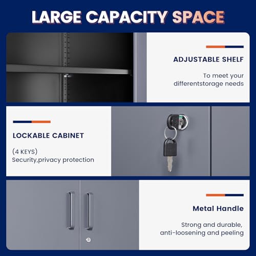 Metal Storage Locking Cabinet with 4 Doors and 2 Adjustable Shelves