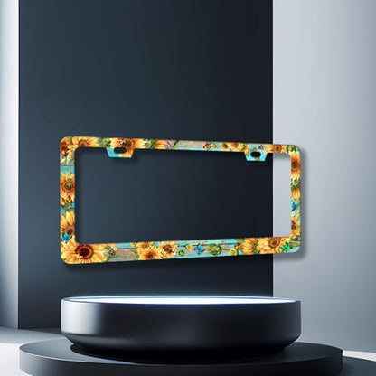 Butterfly Sunflower License Plate Frame Floral Flowers License Plate Holder