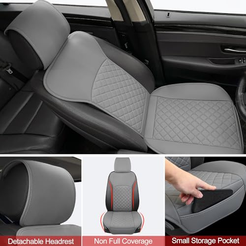 2 Pack Leather Front Car Seat Covers with Side Wrap Grey (2 Count)