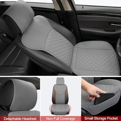 2 Pack Leather Front Car Seat Covers with Side Wrap Grey (2 Count)