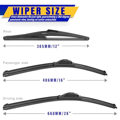 3 Wipers Fits Nissan Kicks 2018