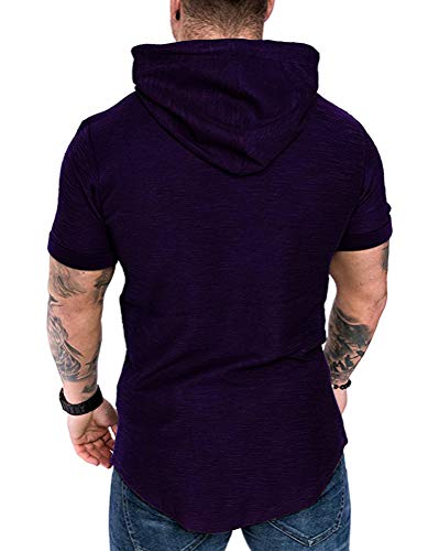 Mens Fashion Hoodies Sport Pullover Solid Color Shirt Workout Lightweight Tops Purple X
