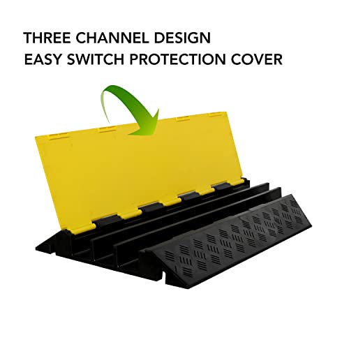 Rubber Cable Ramp 3 Channel Drive Over Hose Cable Protector Outdoor 22000Lbs Load Capacity Wires Power Lines Extension Cord Cover Traffic Speed Bump 1 Pack