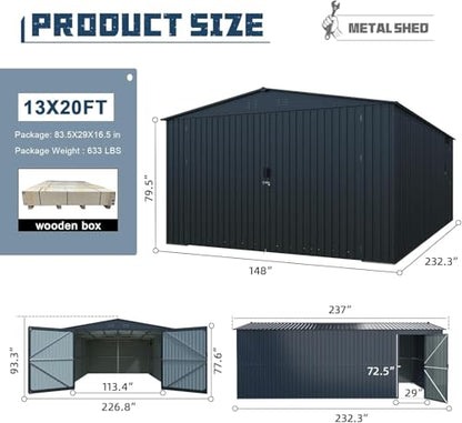 20x13ft Heavy Duty Outdoor Garage Metal Shed