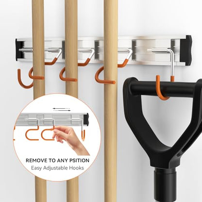 69'' Aluminum Alloy Garden Tool Organizer Wall Mount Garage Organizers and Storage with Hooks Tool Hangers for Shed Hooks for Shovel