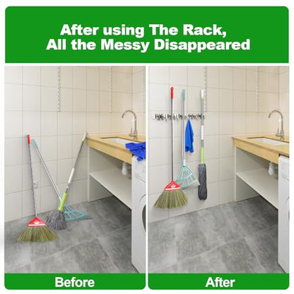 3 Racks and 4 Hooks Mop and Broom Holder Wall Mount