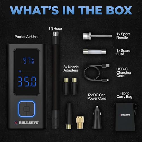 POCKET AIR PRO Tire Inflator Portable Air Compressor by Bullseye Pro for Tires