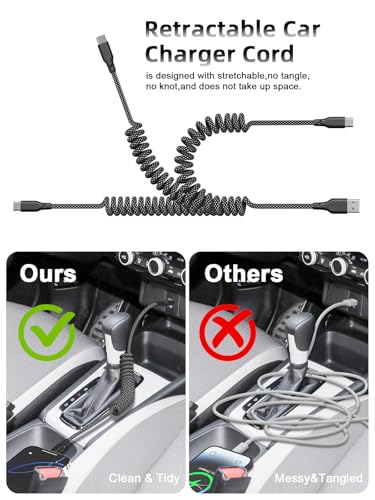 Car Carplay Cable 2Pack Coiled USB A to USB C Fast Charge Cord (2 Count)