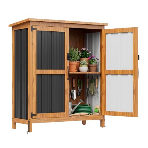 Metal & Wood Weatherproof Garden Storage Shed with Adjustable Shelf