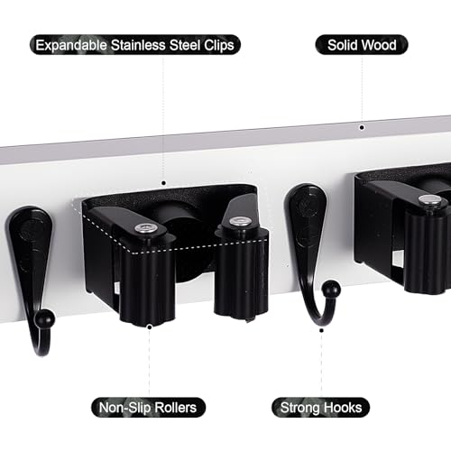 Broom Holder Wall Mount With 5 Slots & 4 Hooks