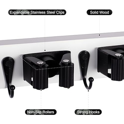 Broom Holder Wall Mount With 5 Slots & 4 Hooks