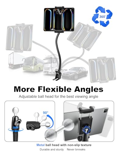 Tablet Holder for Car or Truck Seat Rail Mount Long 19.7" Gooseneck Arm Heavy Duty Car Floor Tablet Stand for iPad Pro 12.9 Air Mini