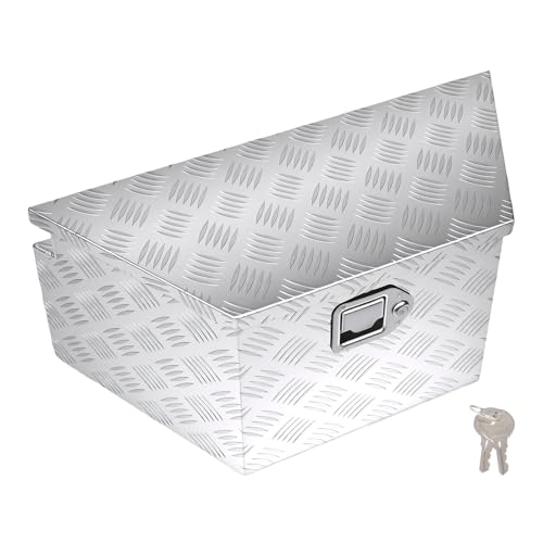 27" x 13" x 13" Trailer Tongue Tool Box Heavy Duty Aluminum with Latch and Keys Trailer Toolbox Organizer Truck Underbody Box Compatible with Pick Up Truck Bed RV Trailer ATV Silver
