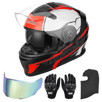 Modular Motorcycle Helmets Full Face Flip up Street Bike Motorcycle Helmet for Unisex Adult Rocket Black