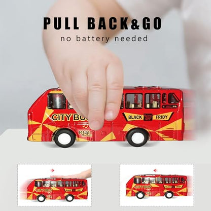 Double Decker Bus Open Door Die Cast Metal Toy Cars Pull Back 5 Pack (5 Count)