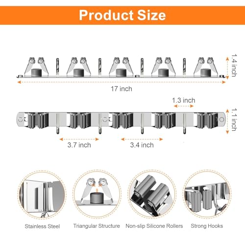 2 Pack Mop and Broom Holder Wall Mount (2 Count)
