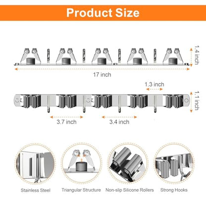 2 Pack Mop and Broom Holder Wall Mount (2 Count)