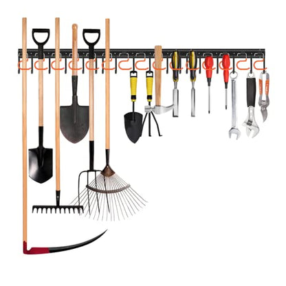51'' All Metal Garden Tool Organizer Adjustable Garage Tool Organizer Wall Mount Garage Organizers and Storage with Heavy Duty Hooks Tool Hangers for Garage Wall