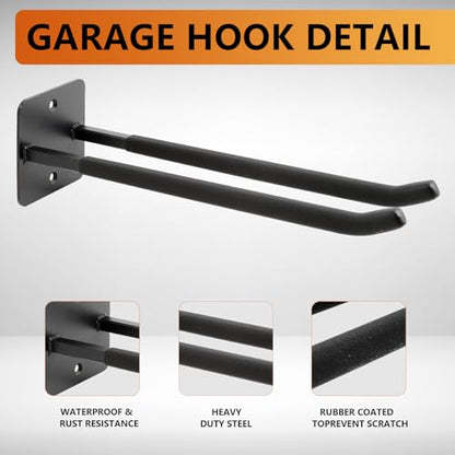 2 Pack Steel Wall Mount Double Garage Storage Hooks (2 Count)