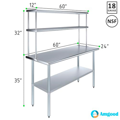 Stainless Steel Work Table Double Tier Overshelf