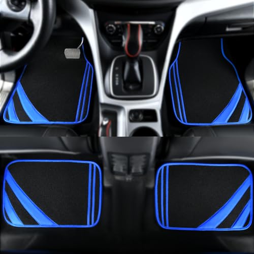 Faux Leather Car Mats Blue Edge Waterproof Car Floor Mats Car Carpet Mats 4 Pieces with Double Stitch Line Anti