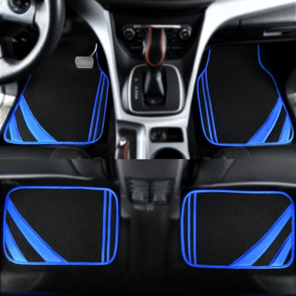 Faux Leather Car Mats Blue Edge Waterproof Car Floor Mats Car Carpet Mats 4 Pieces with Double Stitch Line Anti