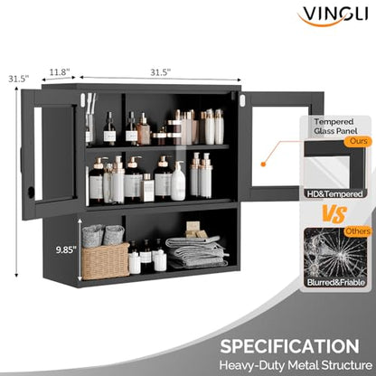 Metal Wall Cabinet with Locking Glass Doors