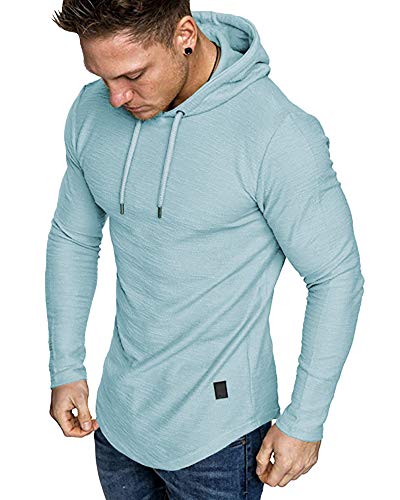 Mens Fashion Athletic Hoodies Sport Sweatshirt Solid Color Fleece Pullover Sky Blue 3X