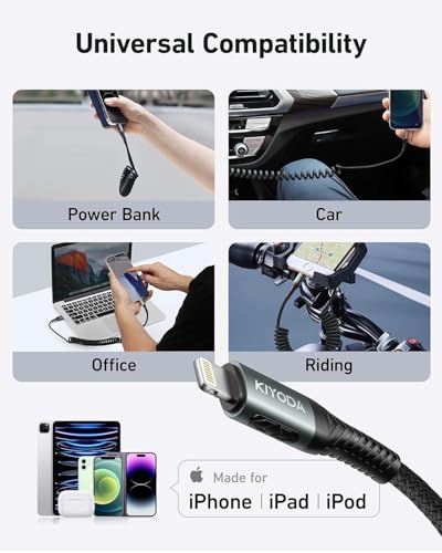 USB to Lightning Cable for Car 6FT (2 Count)