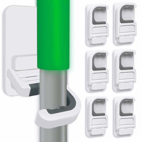 6 pack Broom Holder Wall Mount Mop Holder Broom and Mop Gripper Self Adhesive Peel and Stick Anti (6 Count)