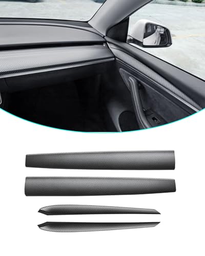 Matte Carbon Fiber Dashboard Cover and Front Door Cover Compatible with Tesla Model 3（2021