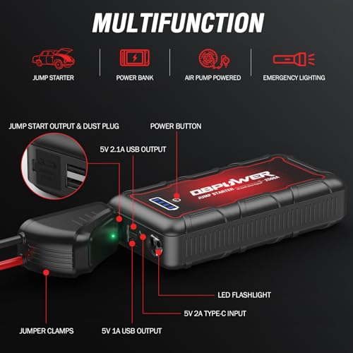 Jump Starter 2500A Peak 74Wh Portable Car Jump Starter
