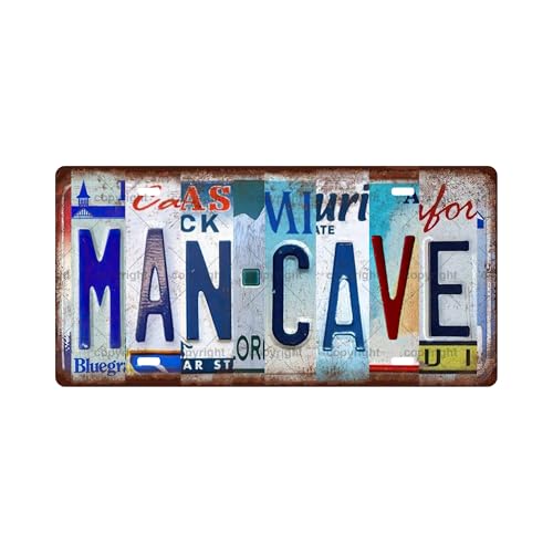 MAN CAVE SPACE Metal Tin Sign License Plate Bar Cafe Garage Cave Home Room Wall Bathroom Farmhouse Garden Porch Patio Decor