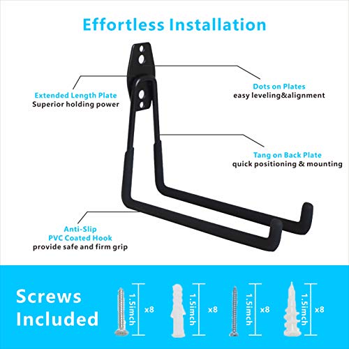 Garage Hooks 4 Pack Wall Mount Storage Hanger with 2 Extension Cord Holder Organizer