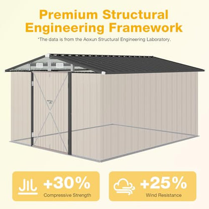 10x12 FT Outdoor Storage Shed with Floor & Lockable Double Doors