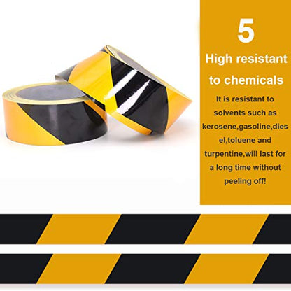 Waterproof Reflective Safety Tape Roll 2"X150' Yellow Black Striped Floor Marking Tape Hazard Caution Warning Tape Auto Truck Self (142 Foot)
