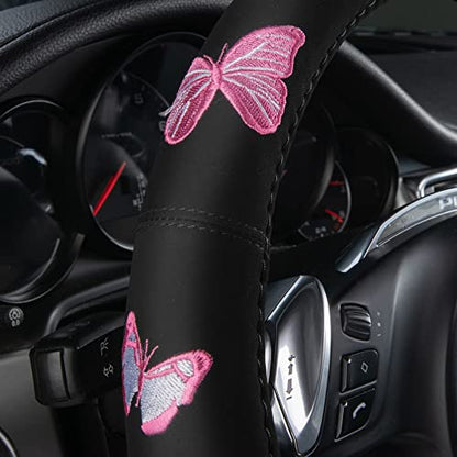 Pink Embroidery Butterfly Steering Wheel Cover