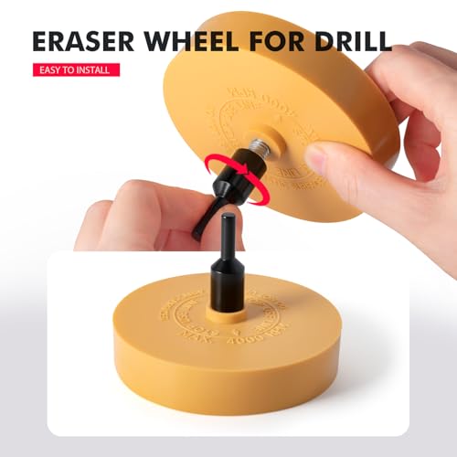 2 Pack Decal Remover Eraser Wheel with Adapter 4 inch Rubber Eraser Wheel for Drill Removes Car Decal Vinyl Tape Graphics Pinstripe Sticker Adhesive Remover