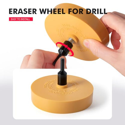 2 Pack Decal Remover Eraser Wheel with Adapter 4 inch Rubber Eraser Wheel for Drill Removes Car Decal Vinyl Tape Graphics Pinstripe Sticker Adhesive Remover