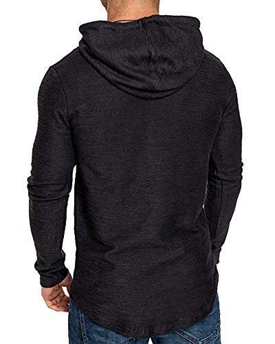Mens Fashion Athletic Hoodies Sport Sweatshirt Solid Color Fleece Pullover Black 2XL