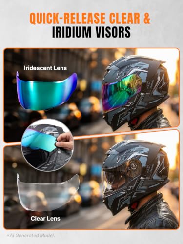 Modular Motorcycle Helmets Full Face Flip up Street Bike Motorcycle Helmet for Unisex Adult Matte Gray